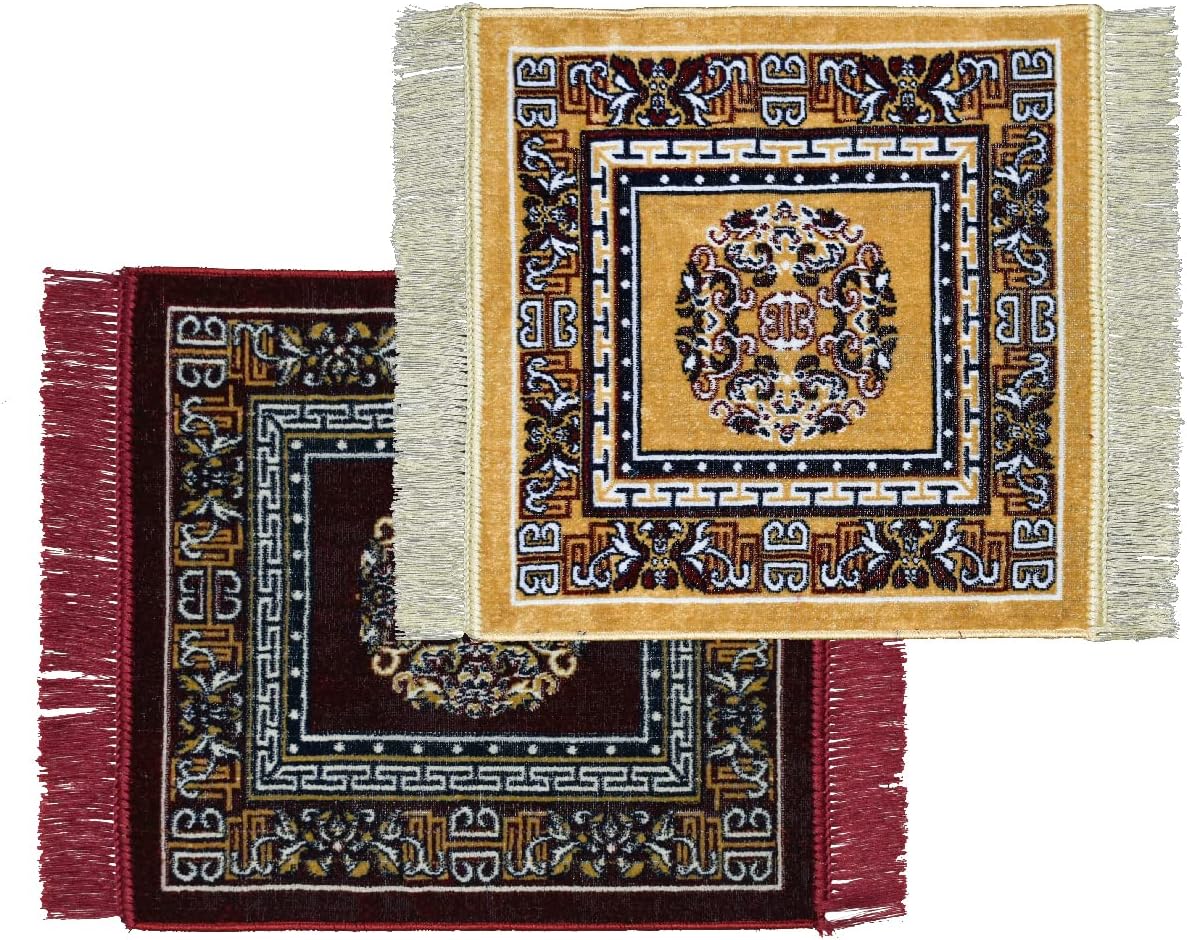 Prayer Aasan/Mat Traditional Design Velvet Aasan | Meditation Prayer Carpet Mat | Pooja Aasan Mat | Multipurpose Premium Velvet Rug Mat Pack of 2-Maroon, Beige