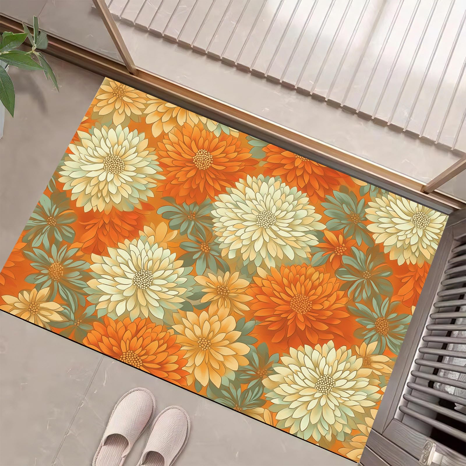 Paillasson 60x90cm chrysanthème coloré tapis de porte étanche