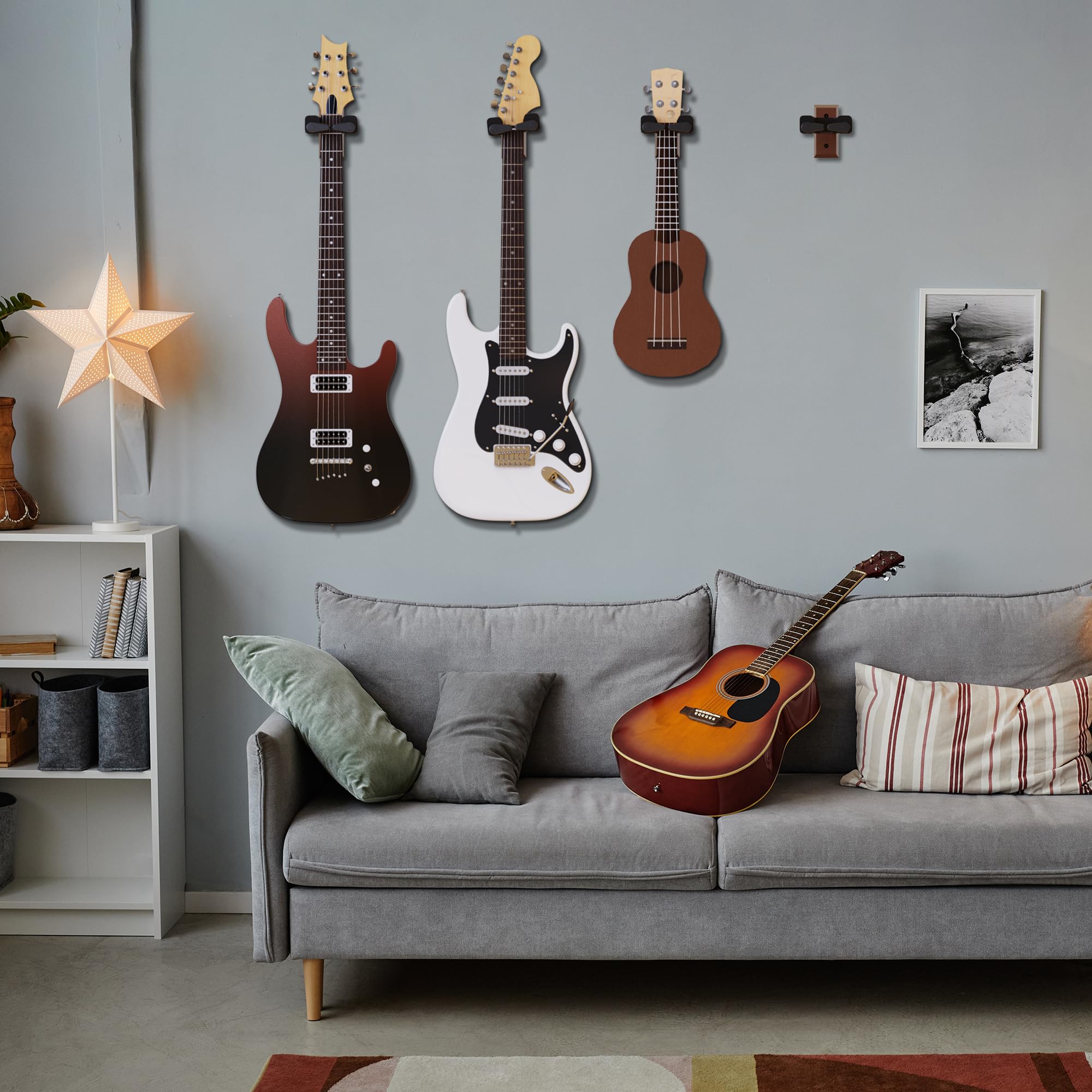 Crochet Mural Guitare Avec Verrouillage Auto – Support Rosewood En Forme De Guitare, Pour Acoustique, Électrique & Basse