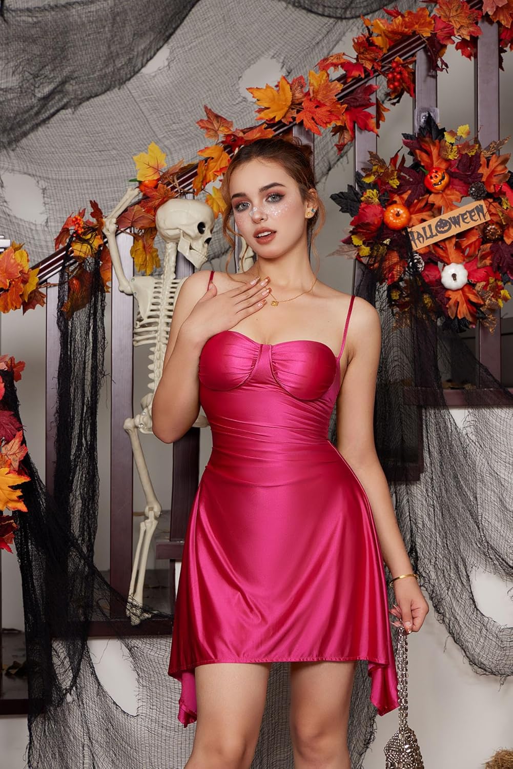 Memoriesea Women's Sleeveless Spaghetti Strap Ruched Sexy Mini Club Party Dress - Image 2