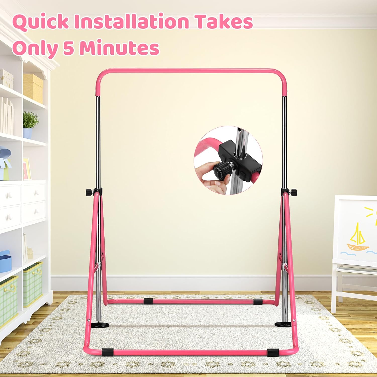 outdoor basic Gymnastics Bar for Kids Adjustable Height Horizontal Bar with Foldable Design Home Training Equipment for Ages 3-15 Years Old