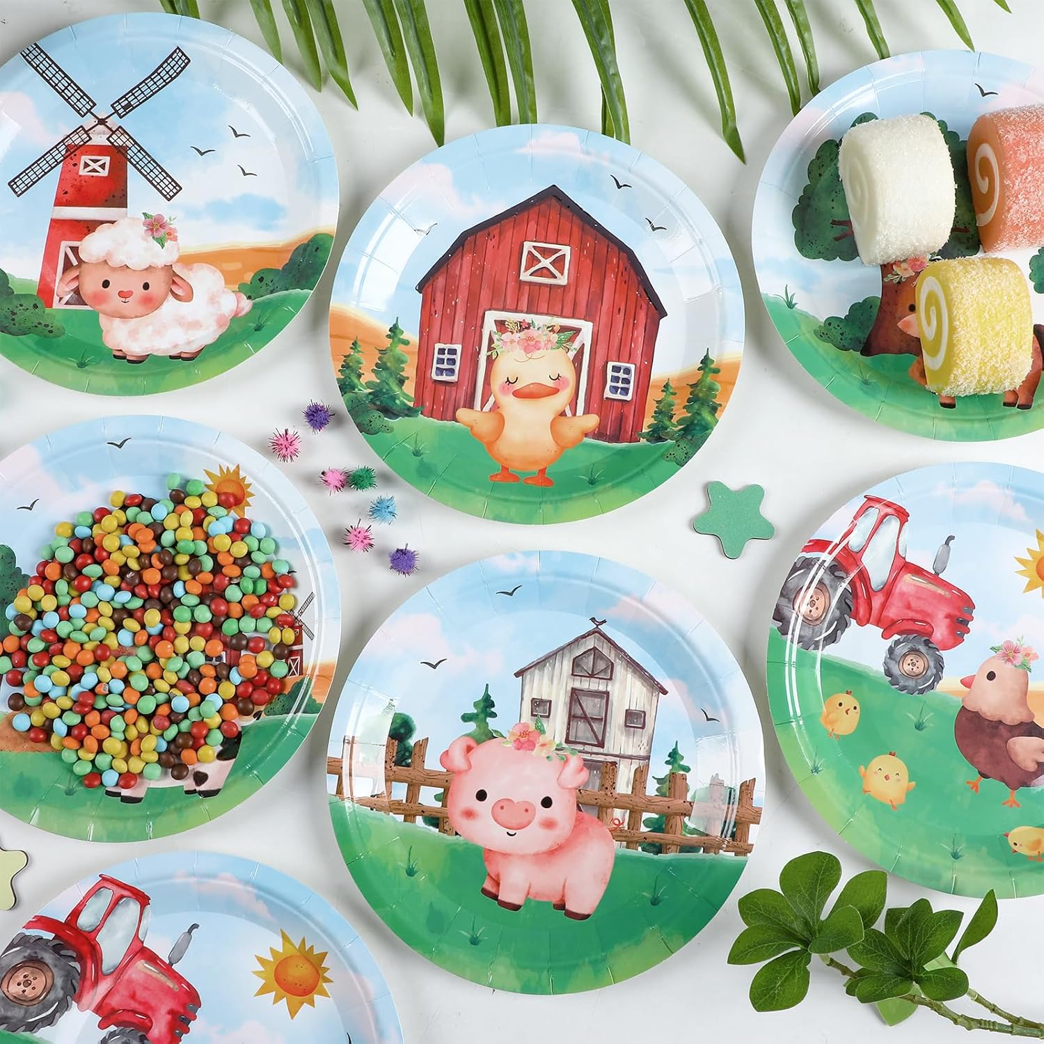 60Pcs Farm Animal Plates 7” Farmhouse Barnyard Large Disposable Paper Plates Farm Zoo Birthday Party Decorations Supplies for Kids Boys Girls Dessert Cake Tableware Dinnerware Baby Shower Party Favors - Image 4