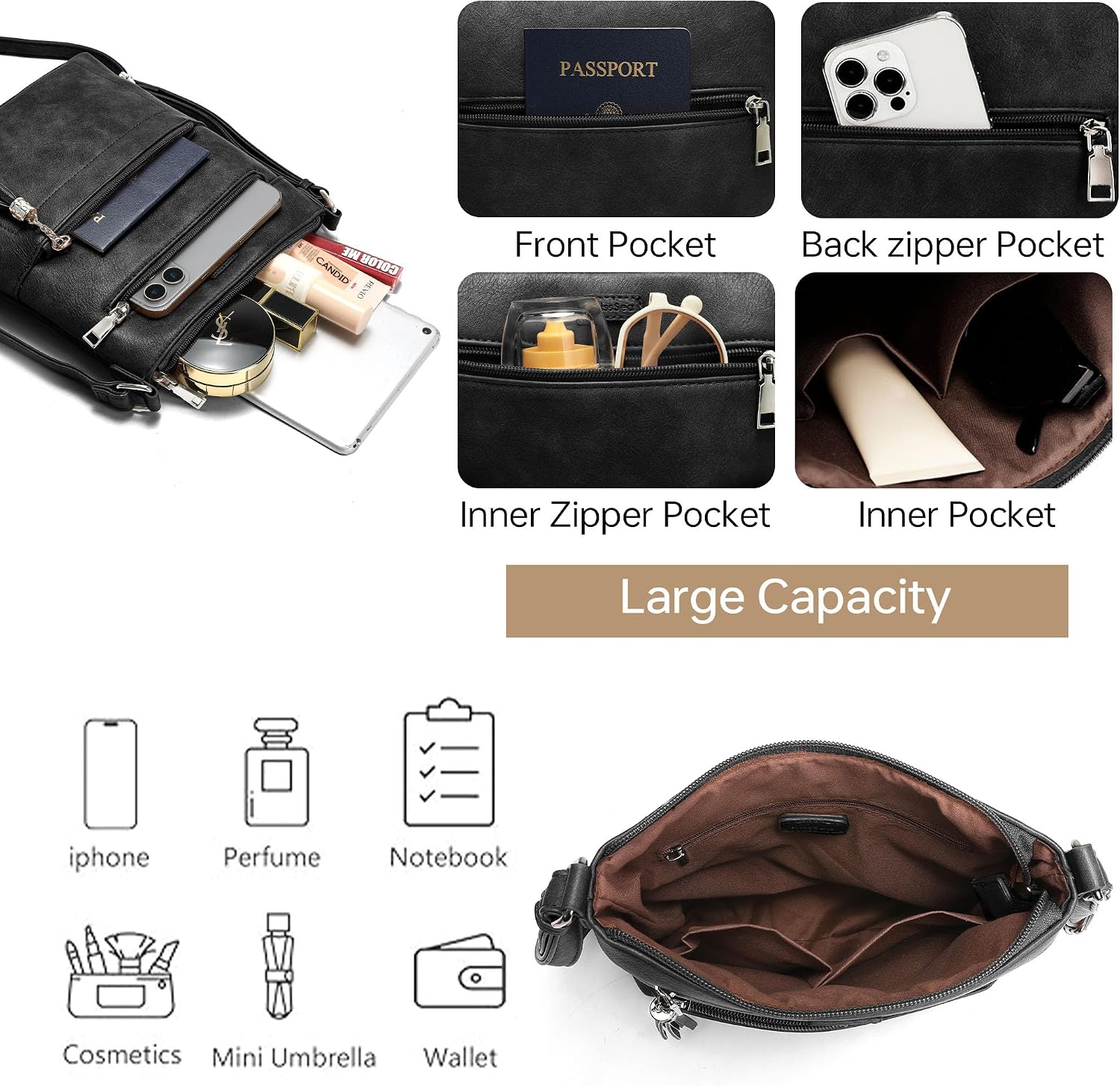 Medium Crossbody purses for women Leather Travel Crossbody Bag