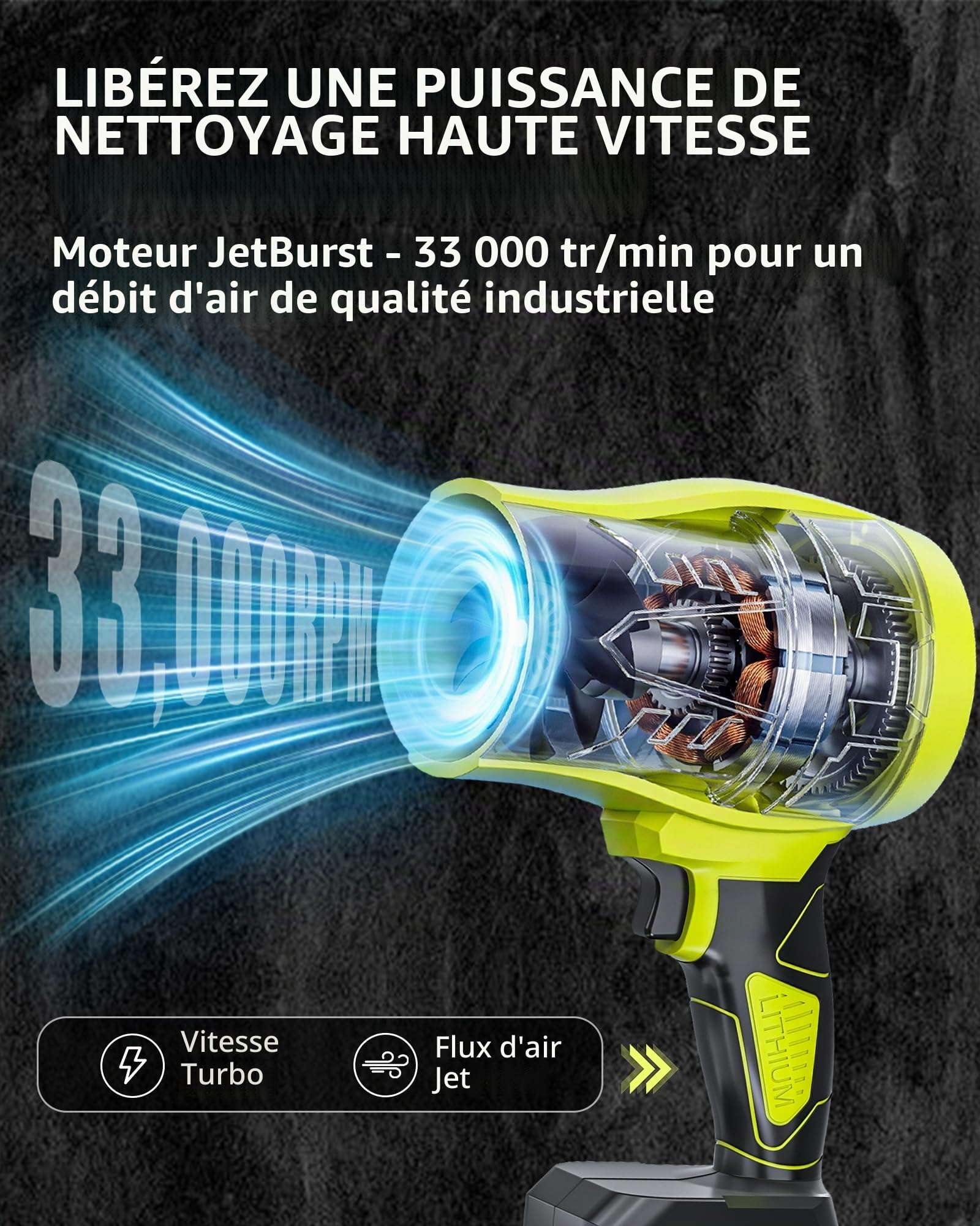 Souffleur à feuilles sans fil Turbo : 150 MPH 600 CFM, léger 0,66 kg, alimenté par batterie pour feuilles de cour, sable d'allée, séchage de voiture avec batterie 21 V 4,0 Ah et poignée ergonomique