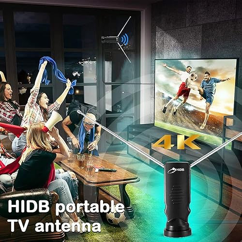 Miniatura 5 de HIDB Antena de TV para Smart TV, antena de TV interior de largo alcance con orejas RABIT HD digital para canales HDTV libres al aire, base adhesiva