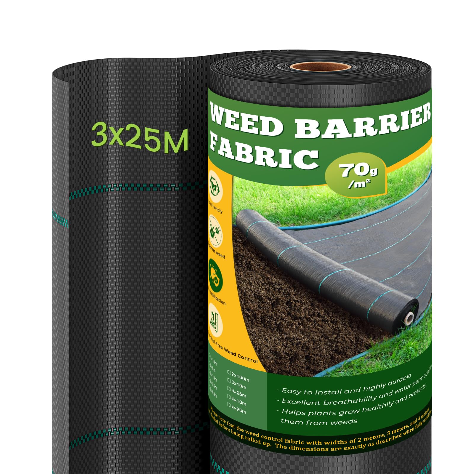 3 x 25 m Malla Antihierbas, Malla contra Malas Hierbas, 70 g/m² Geotextil, Protección césped Artificial, Lona antimalezas jardín, Anti-UV, Negro