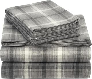 Flannel Queen Sheet Set Grey Plaid