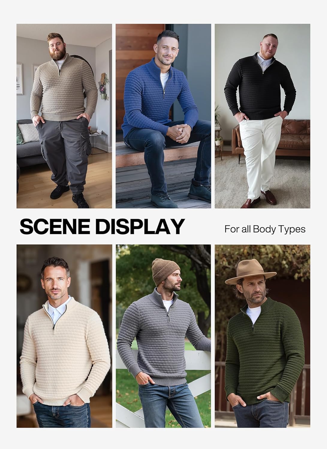 RQP Mens Quarter Zip Pullover Sweaters Relaxed Fit Knit Texture Sweater with Ribbing Edge - Image 6