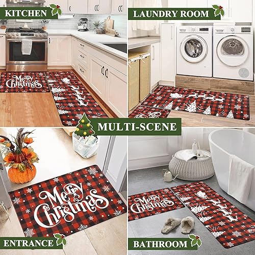 Miniatura 5 de Bsmathom Juego de 2 alfombras de cocina antifatiga para otoño, antideslizantes, impermeables, juego de alfombras de cocina gruesas y acolchadas,
