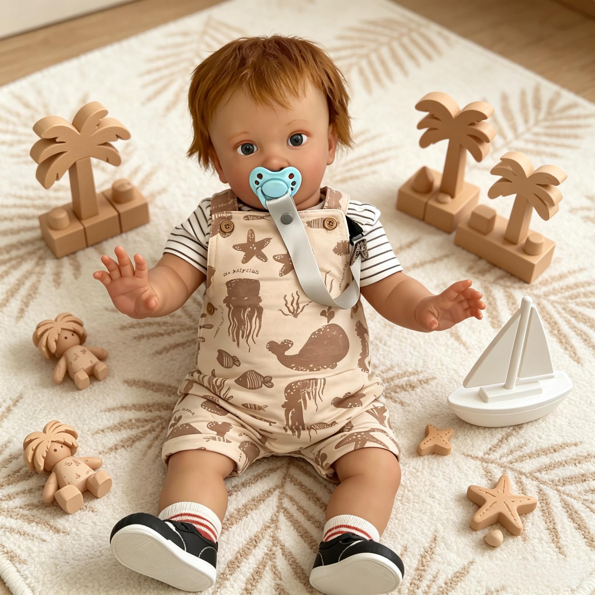 Reborn Kleinkind-Puppen Jungen, 66 cm, Realistische Reborn-Babypuppe, Weicher Stoffkörper, echt aussehende Babypuppe Braunes Haar Lebensechte Kleinkindpuppe Geschenke für Kinder