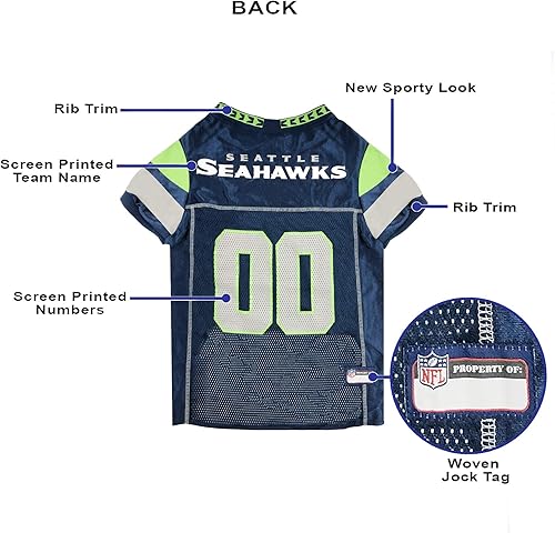Miniatura 5 de NFL Seattle Seahawks - Camiseta para perro, talla XXL, el mejor atuendo de camiseta de fútbol americano para perros o gatos, camiseta con licencia.
