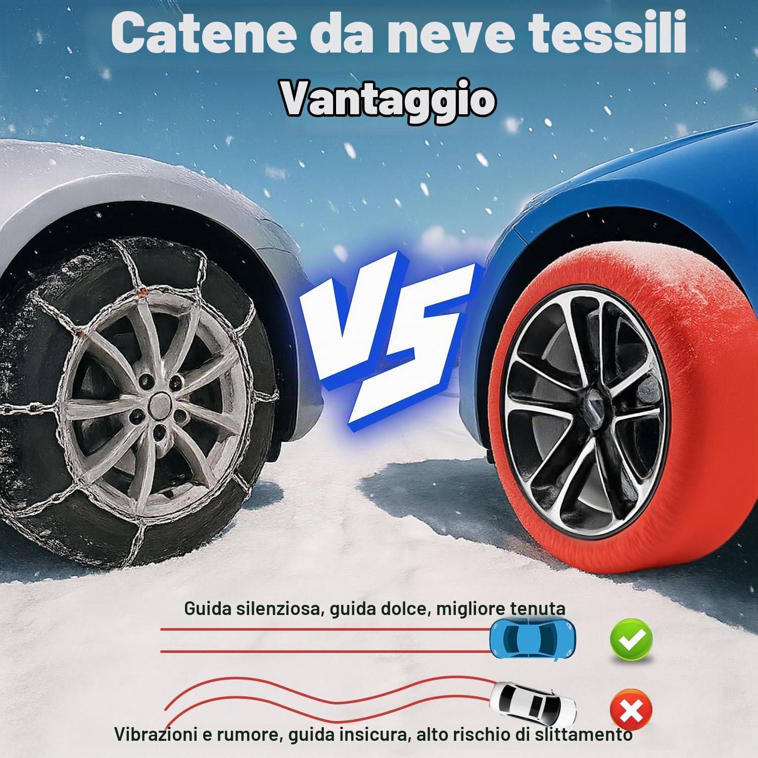 Set di 2 Calze da Neve Omologate, Catene da Neve, 6 Misure. (S)