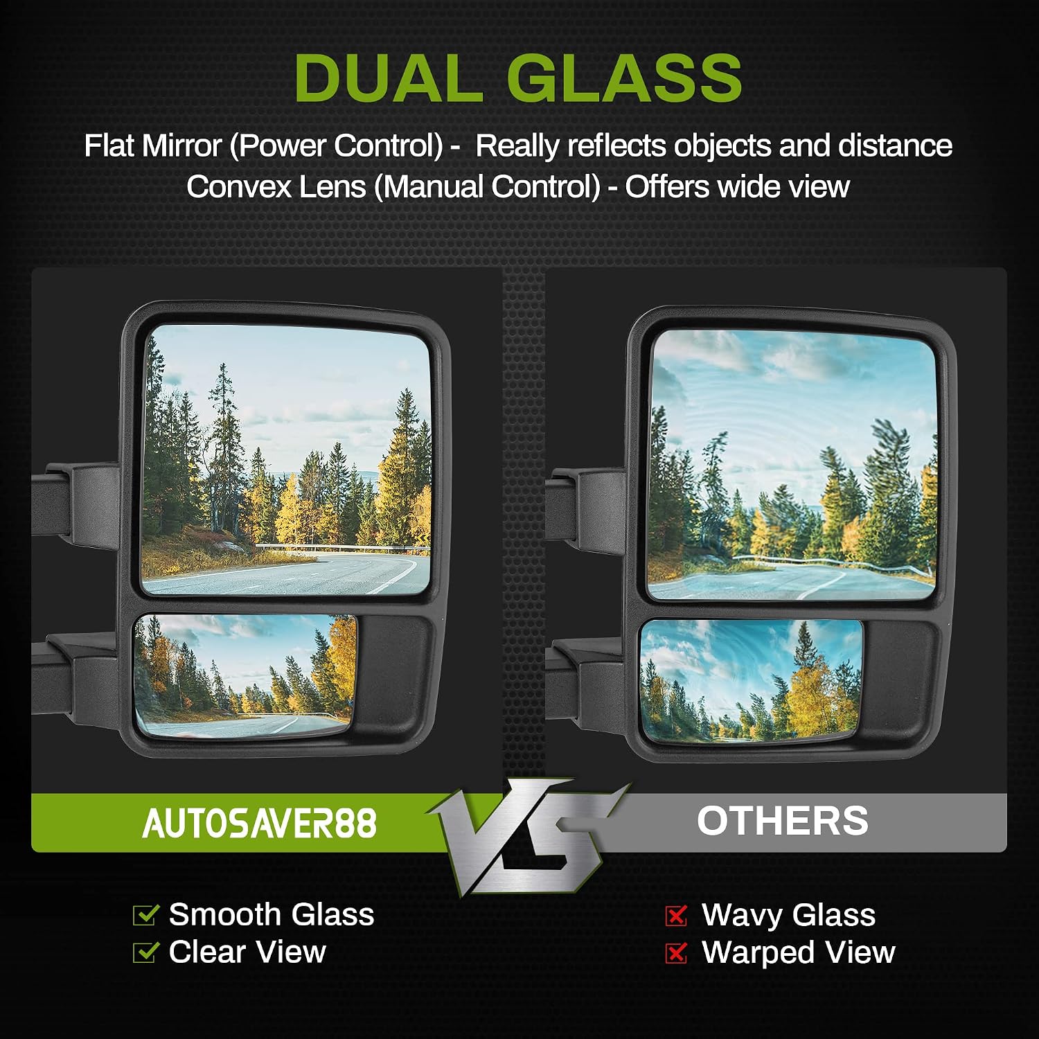 AUTOSAVER88 Towing Mirrors Compatible with 1999-2007 Ford F250 F350 F450 F550 Super Duty, 2001-2005 Ford Excursion, Power Adjustable Heated LED Turn Signal Tow Mirrors A Pair