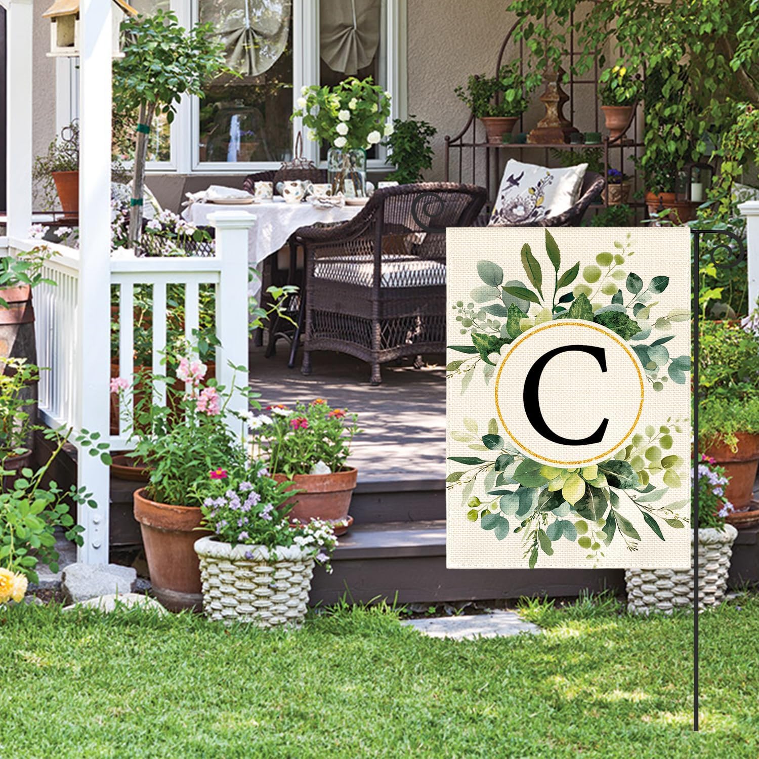 AVOIN colorlife Monogram Letter C Floral Garden Flag 12x18 Inch Double Sided Outside, Family Last Name Initial Yard Outdoor Decoration - Image 3