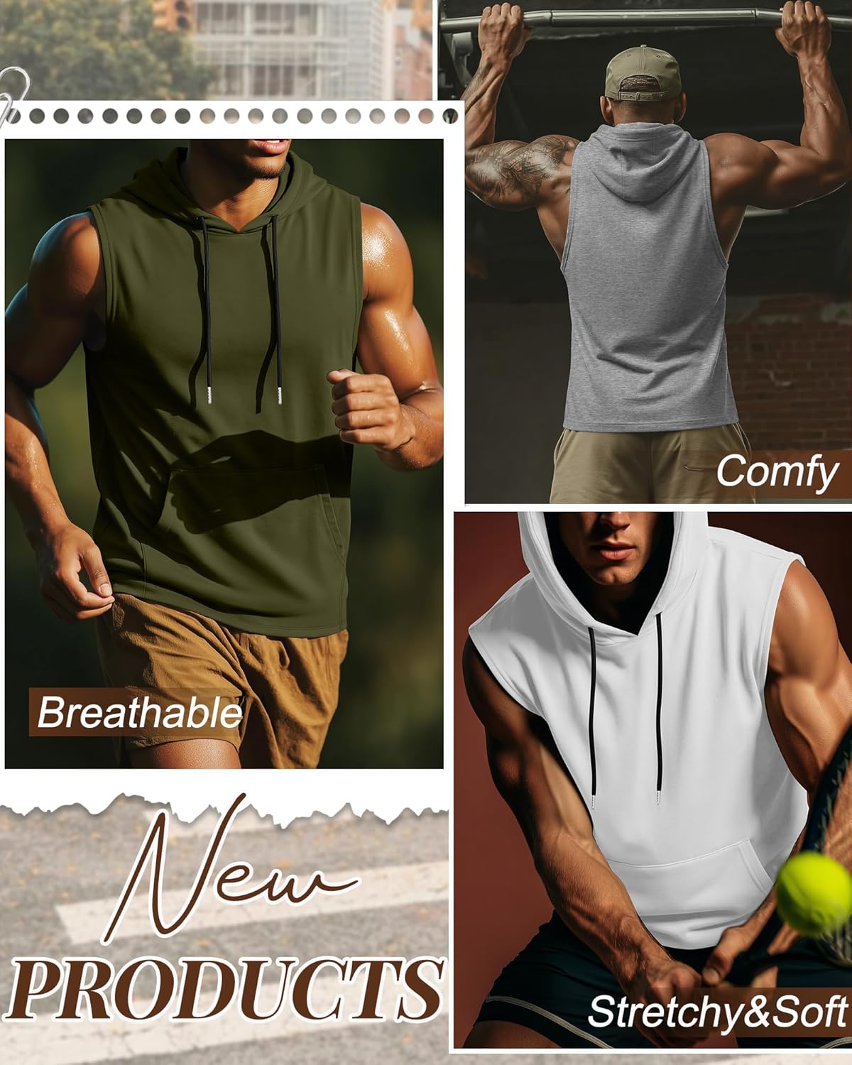 4 Pack Men Workout Hooded Tank Tops Bodybuilding Athletic Muscle Cut Off Hoodies Sleeveless Activewear Gym T-Shirts