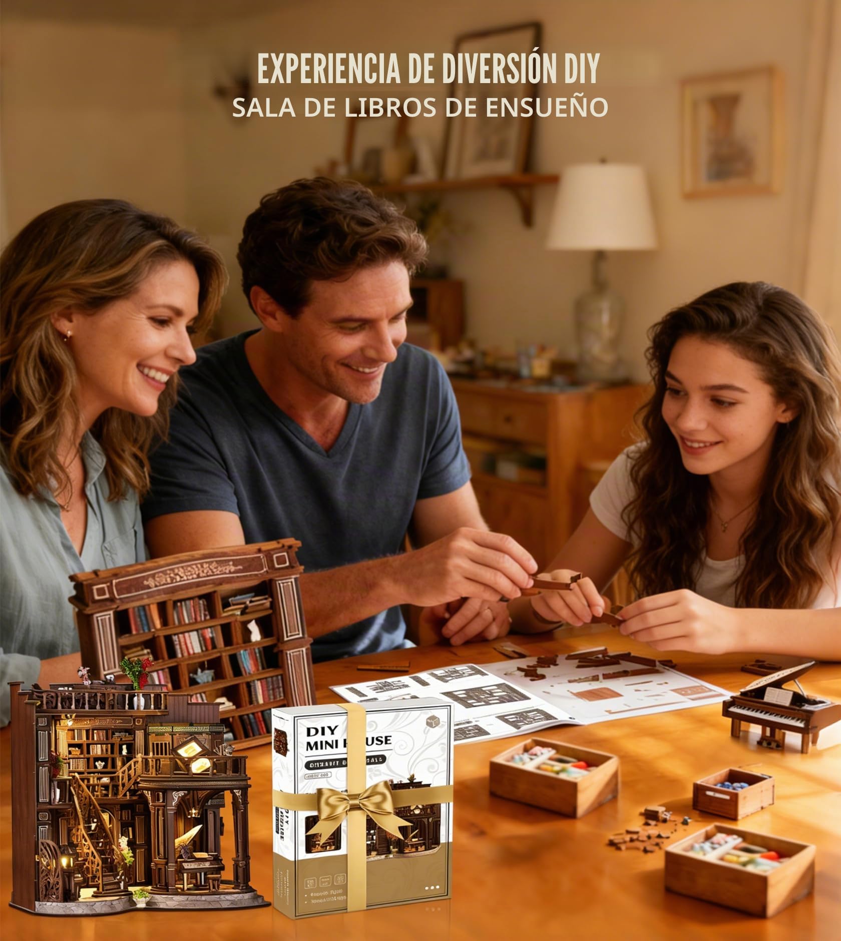 Spilay Book Nook, Dreamy Book Hall Maquetas Para Construir Adultos Luz LED, Puzzle 3D de Madera Creativo – Regalo Único para Amantes de los Libros (Navidad, Cumpleaños, San Valentín)
