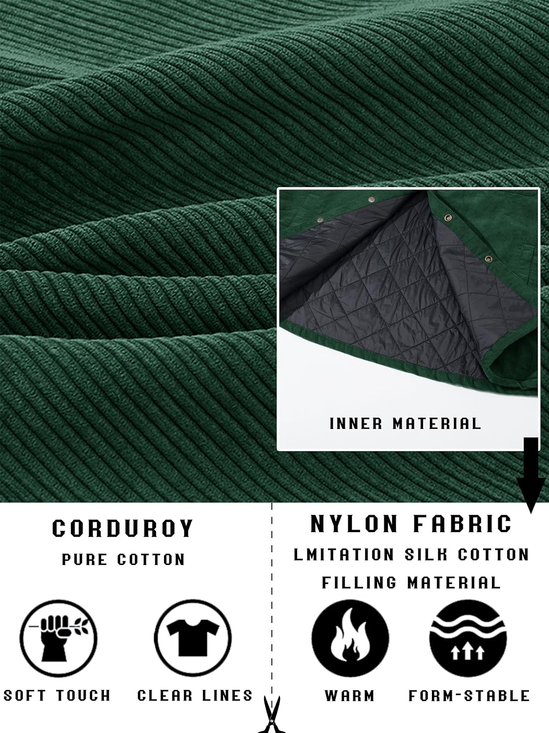 TACVASEN Men's Hooded Corduroy Jacket Quilted Lined Cotton Fleece Padded Casual Winter Outwear