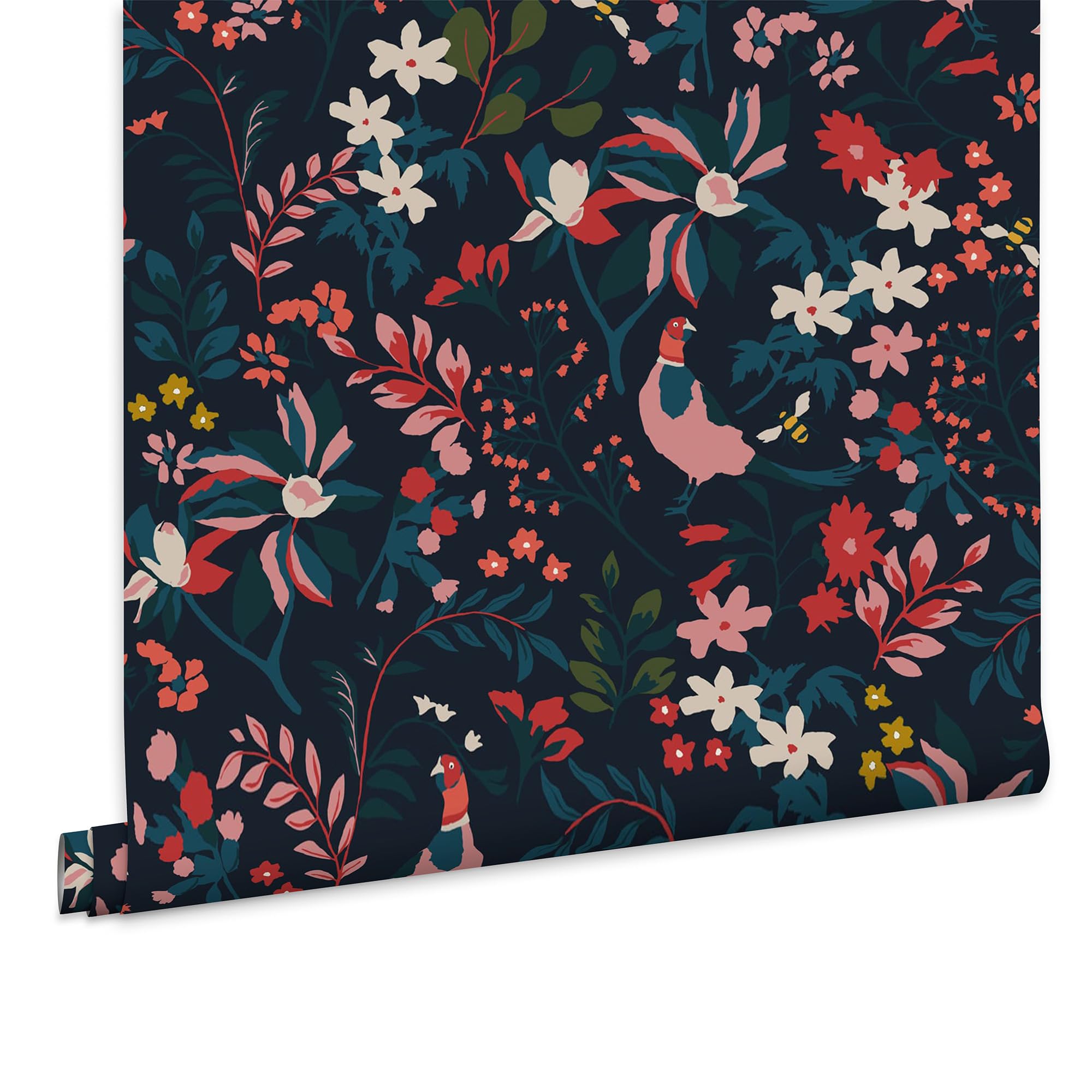 Joules French Navy Fields Edge Floral Wallpaper 10M