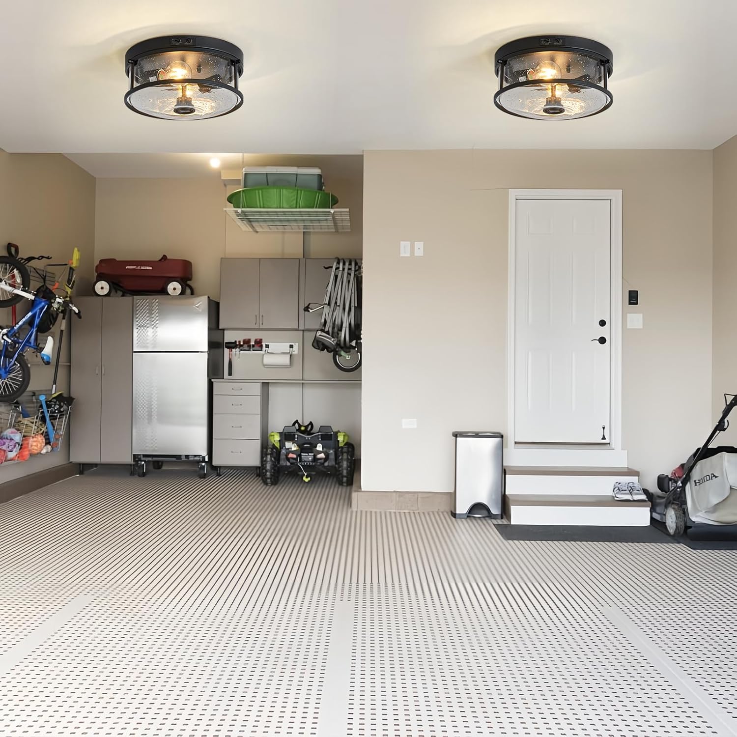 Outdoor Ceiling Light with Motion Sensor, 2-Light Flush Mount Ceiling Fixture, 3 Adjustable Lighting Modes, Flush Light Fixture for Porch, Garage, Entryway, Patio, Bulb Not Included, Matte Black