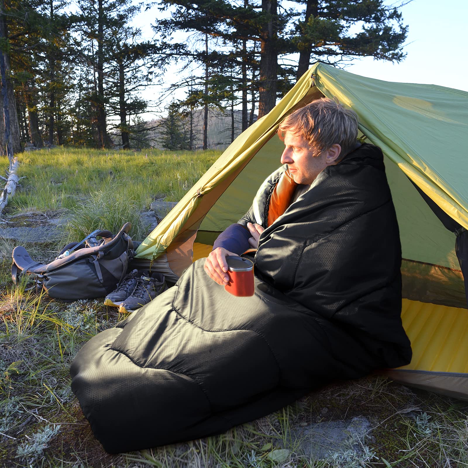 Forceatt Saco de Dormir-5°C/10°C Rectangular para Acampar, para 3-4 Estaciones, con Bolsa de compresión y Capucha para Viajes, Camping, Senderismo -5°C-15°C