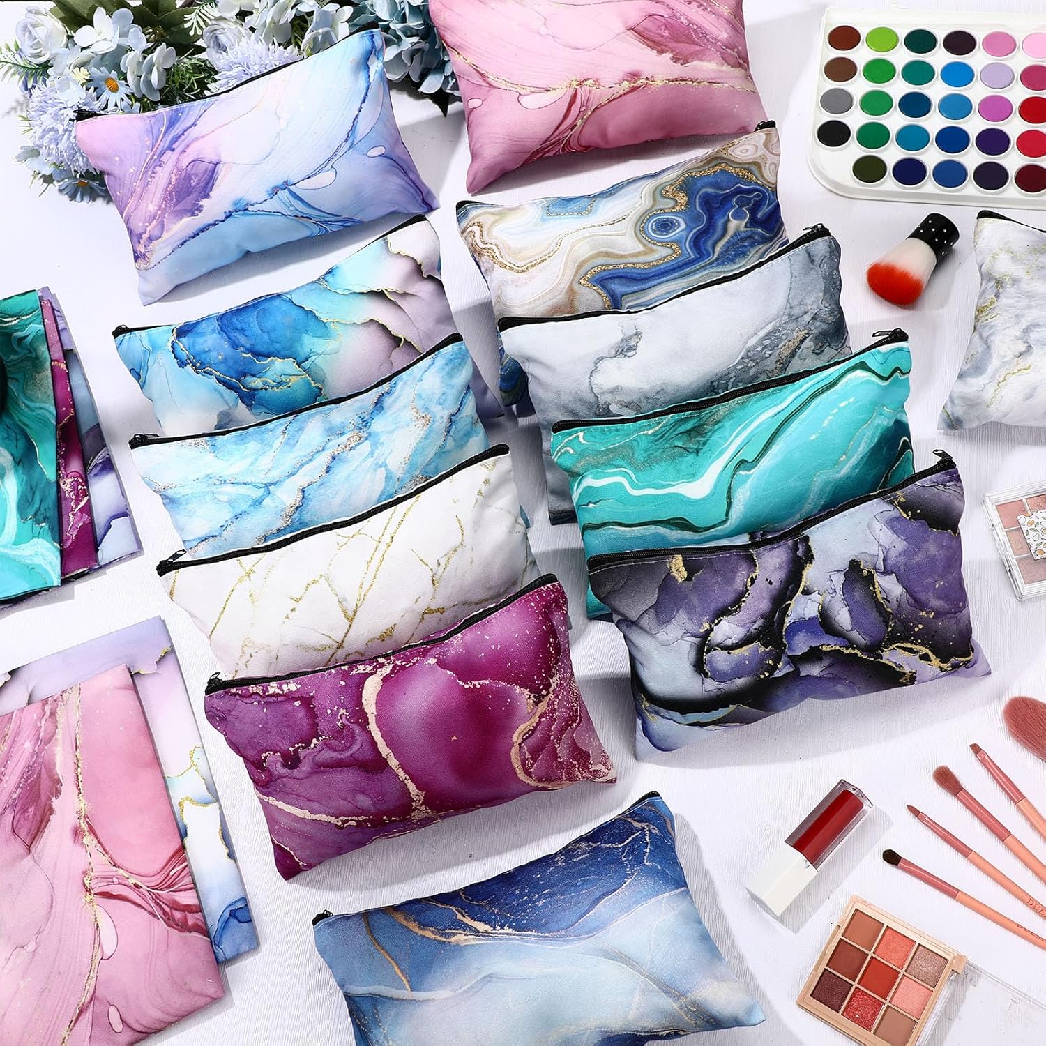 Hillban 36 Pcs Marble Makeup Bags Marble Gifts Cosmetic Bags for Women Travel Toiletry Pouch with Zipper Portable Organizer Pouch for Cosmetics Makeup Brushes, 12 Styles - Image 6