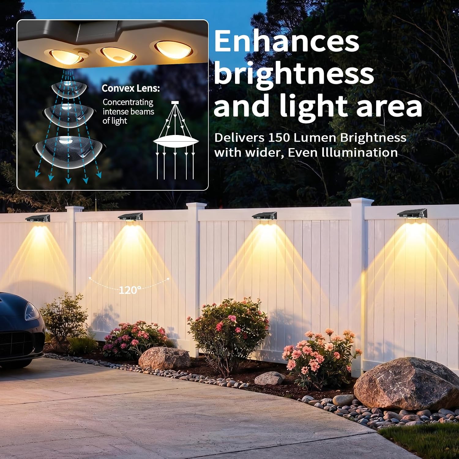 Solar Fence Lights Outdoor 8 Pack, Warm White & RGB Color Changing Fence Lights Solar Powered with Brighter LED Focus Lens, IP65 Waterproof Fence Lights Solar for Wall Deck Patio Porch Step Pool