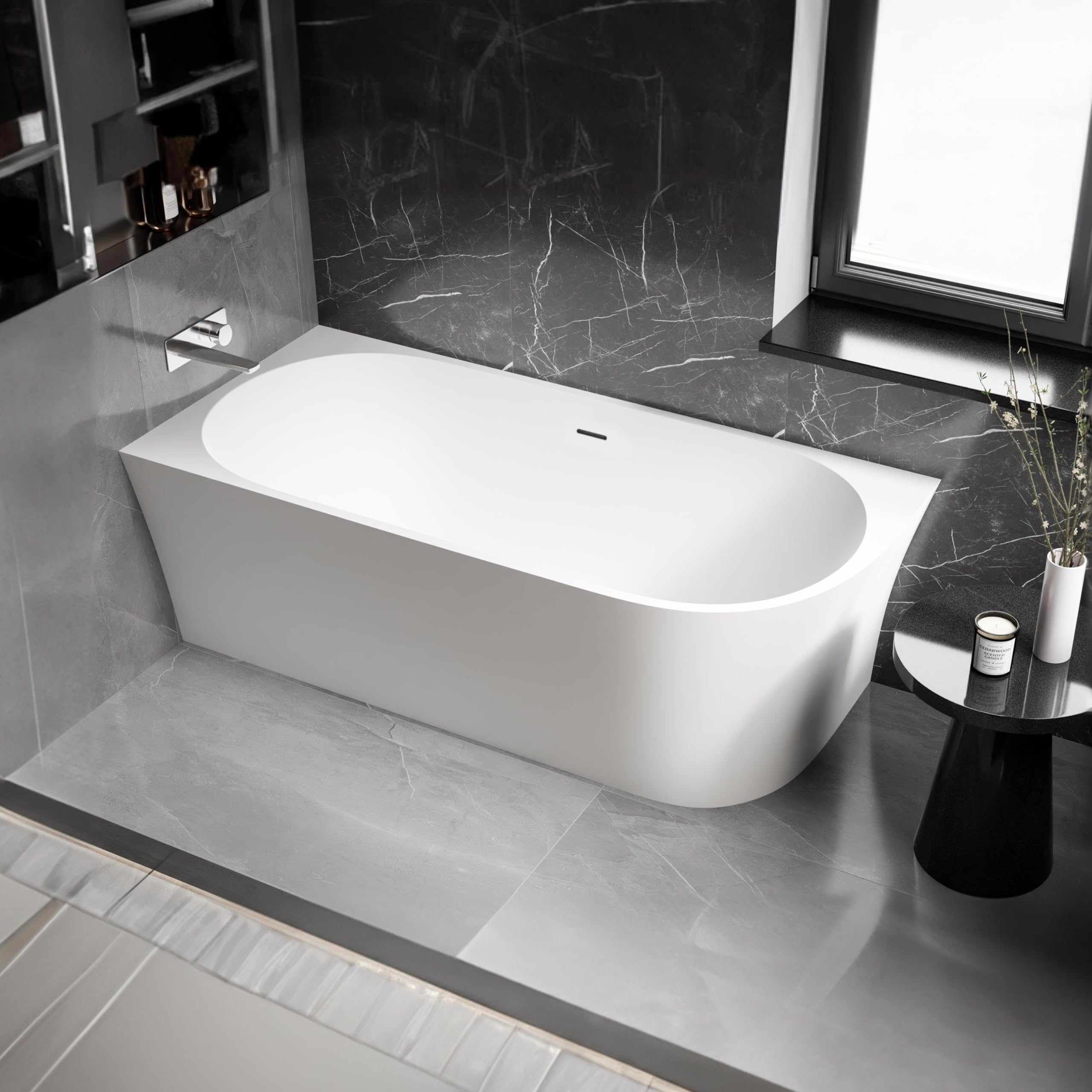 Vasca da bagno freestanding NOVA CORNER - bianco - installazione a sinistra - 170 x 78 cm - Senza rubinetteria, Sistema drenaggio:Senza sistema di drennaggio, Bianco opaco
