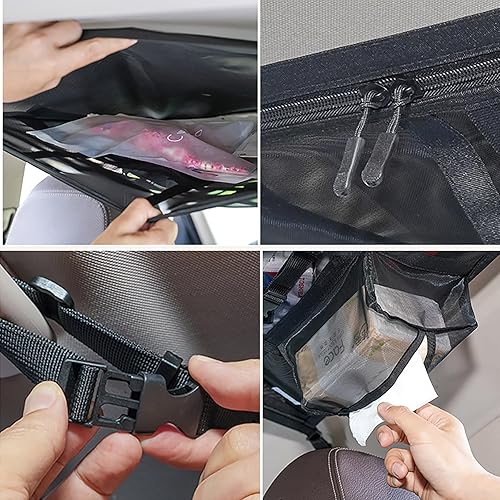 Miniatura 8 de Bolsillo de red de carga para el techo del automóvil, 31 x 21 pulgadas, organizador de almacenamiento de techo de doble capa para fortalecer la