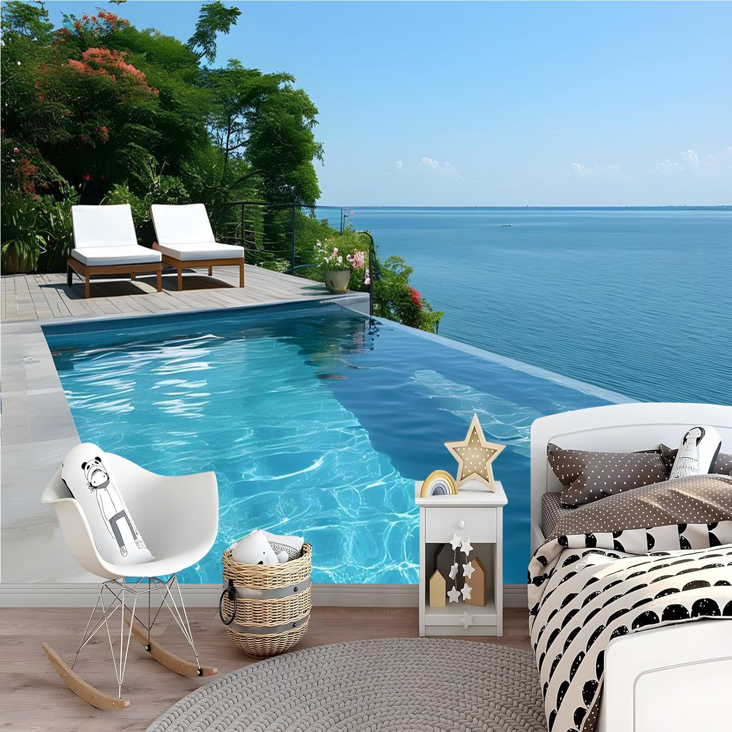 Générique Papier Peint Panoramique 3D 400x280 cm Océan Piscine Non-tissé Murale Maison Décoration Intérieure Nature Paysage pour Chambre Salon Mur TV Artistique Poster Décoration Murale 2N1373
