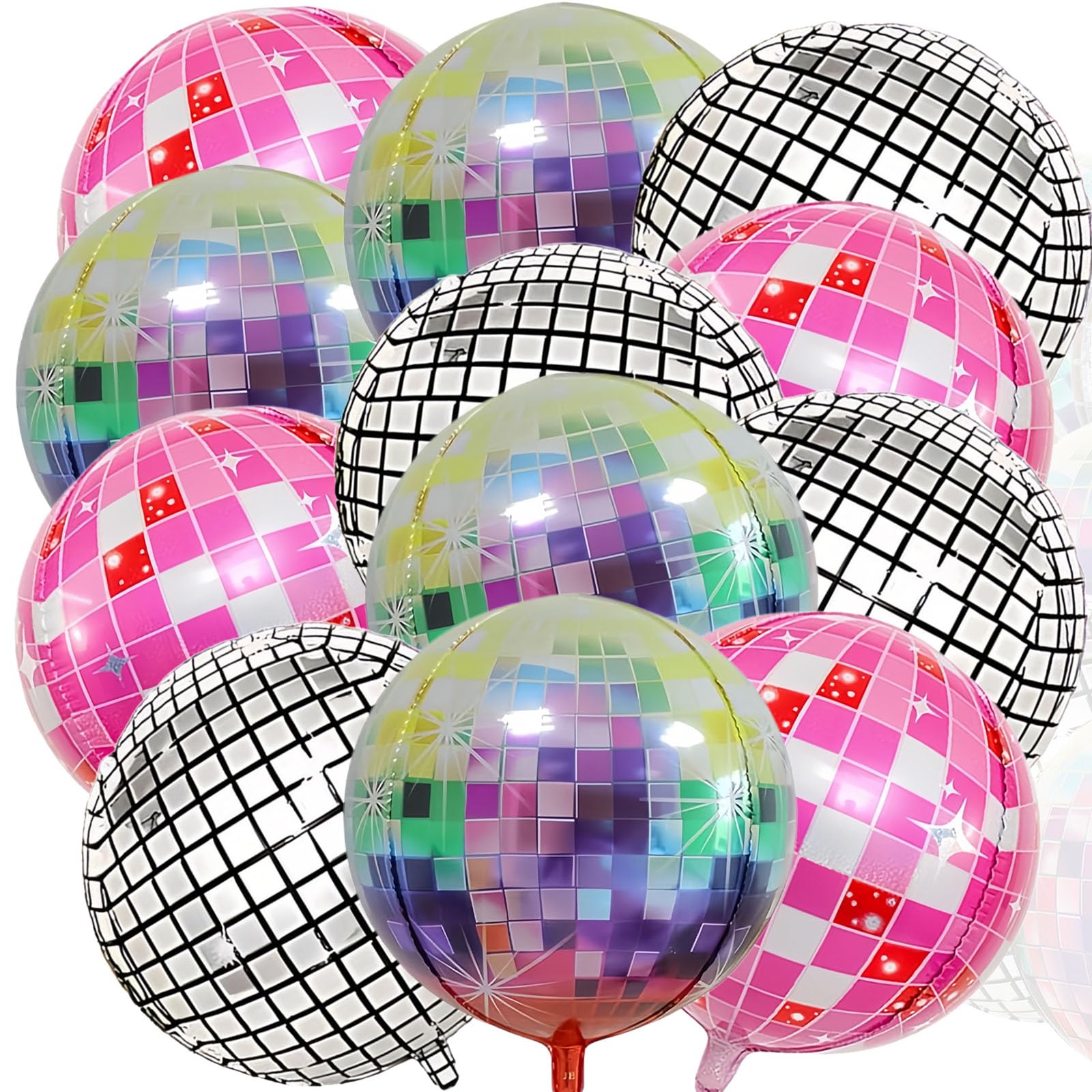 12Pcs Disco Ball Balloons 22 Inch Party Balloons, Disco Ball Decorations Birthday Decorations Balloon Round Party Decorations, Shiny and Unique for 70s 80s 90s Party Balloon