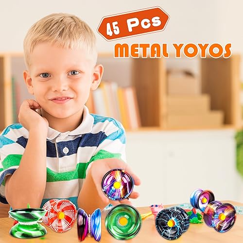 Miniatura 7 de Paquete de 45 bolas de respuesta de aleación de yoyo a granel coloridas yoyos Cool Response Yoyos bolas de tecnología de retorno automático para