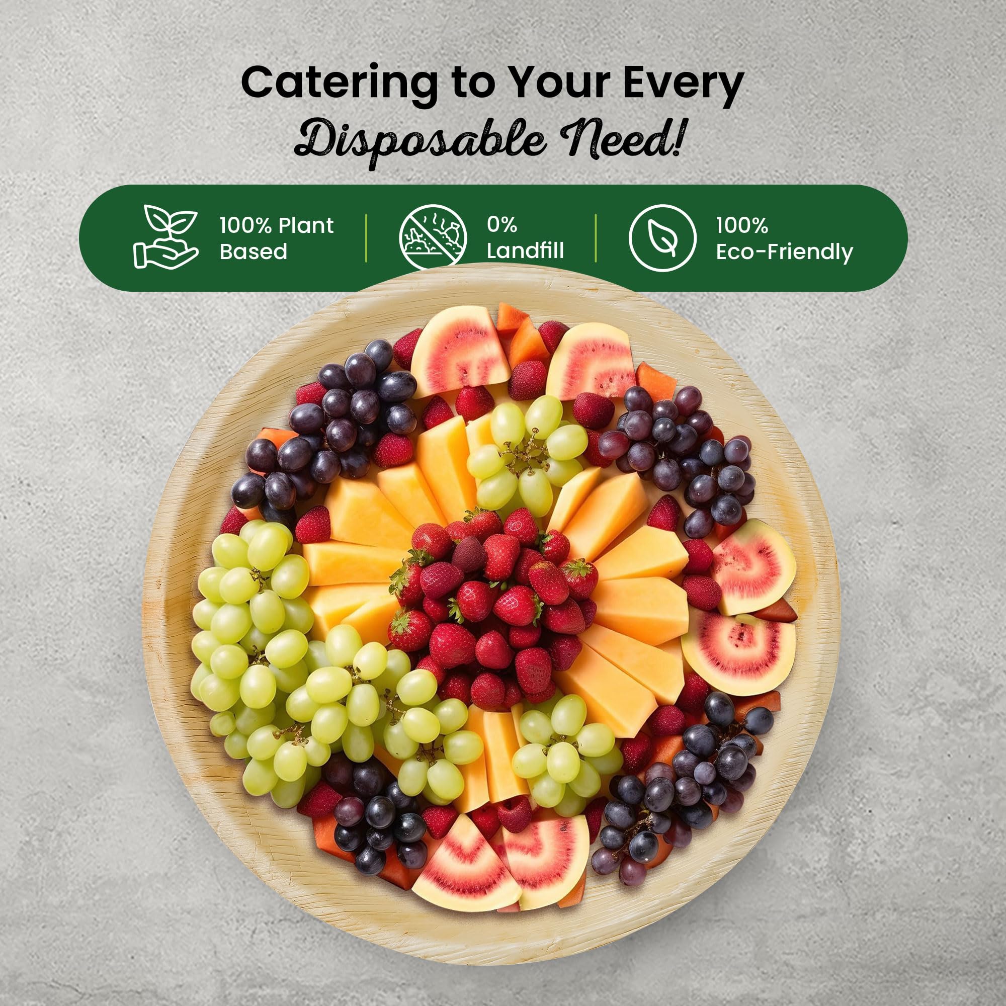 Eco Leaf - Paquete de platos desechables de hoja de palma de 36 cm, ecológicos, compostables y biodegradables para pizza, charcutería y eventos, fuertes, aptos para microondas y horno