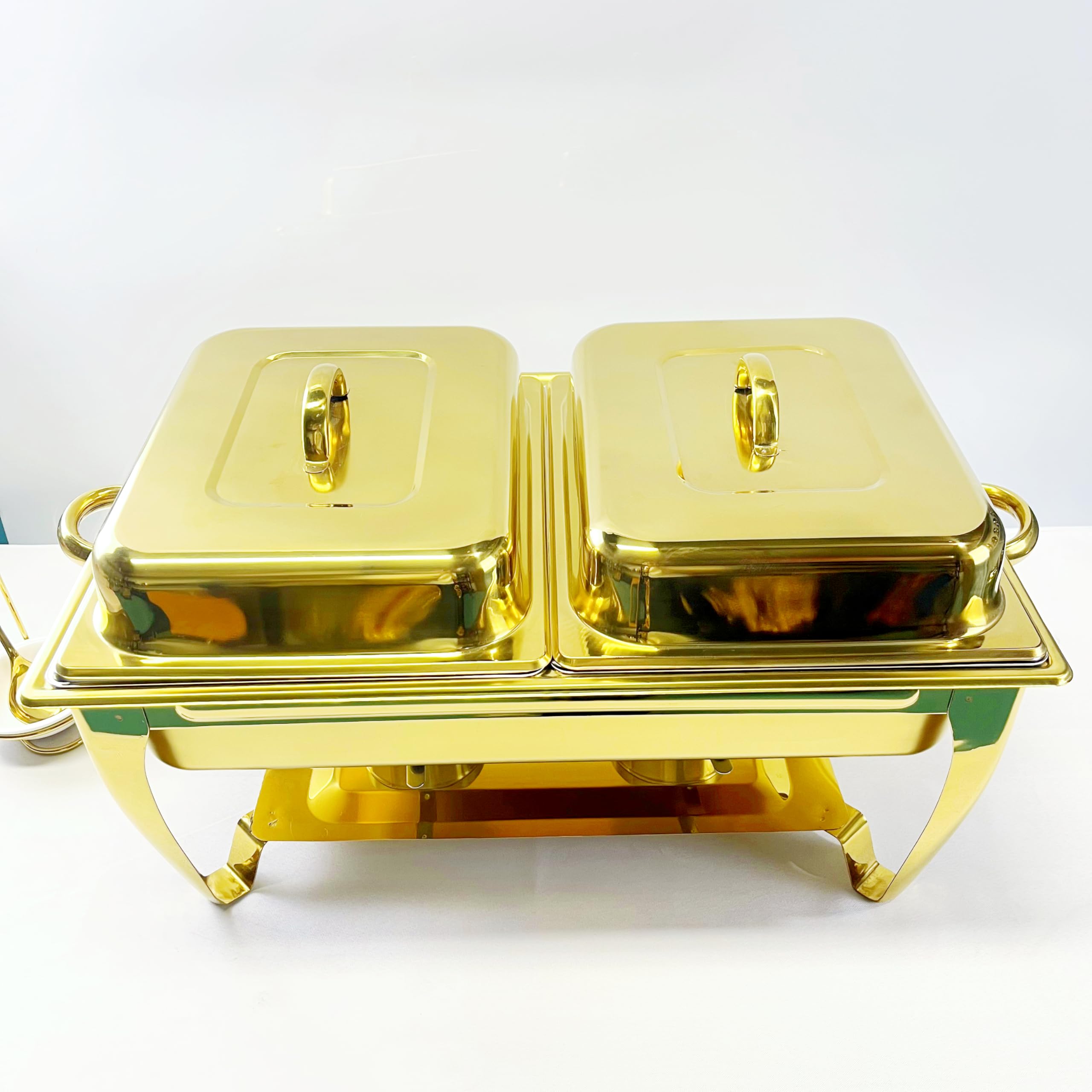 Golden Buffet - Juego de platos de acero inoxidable de 9 L con soporte para combustible y bandeja de agua, perfecto para banquetes, recepciones, bodas y eventos de catering