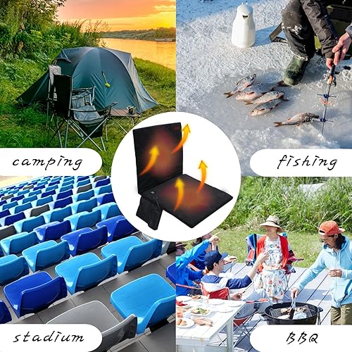 Miniatura 6 de Cojín térmico para silla de campamento, cojín de asiento térmico portátil, grueso de 3 modos de niveles de calefacción ajustables, respaldo plegable