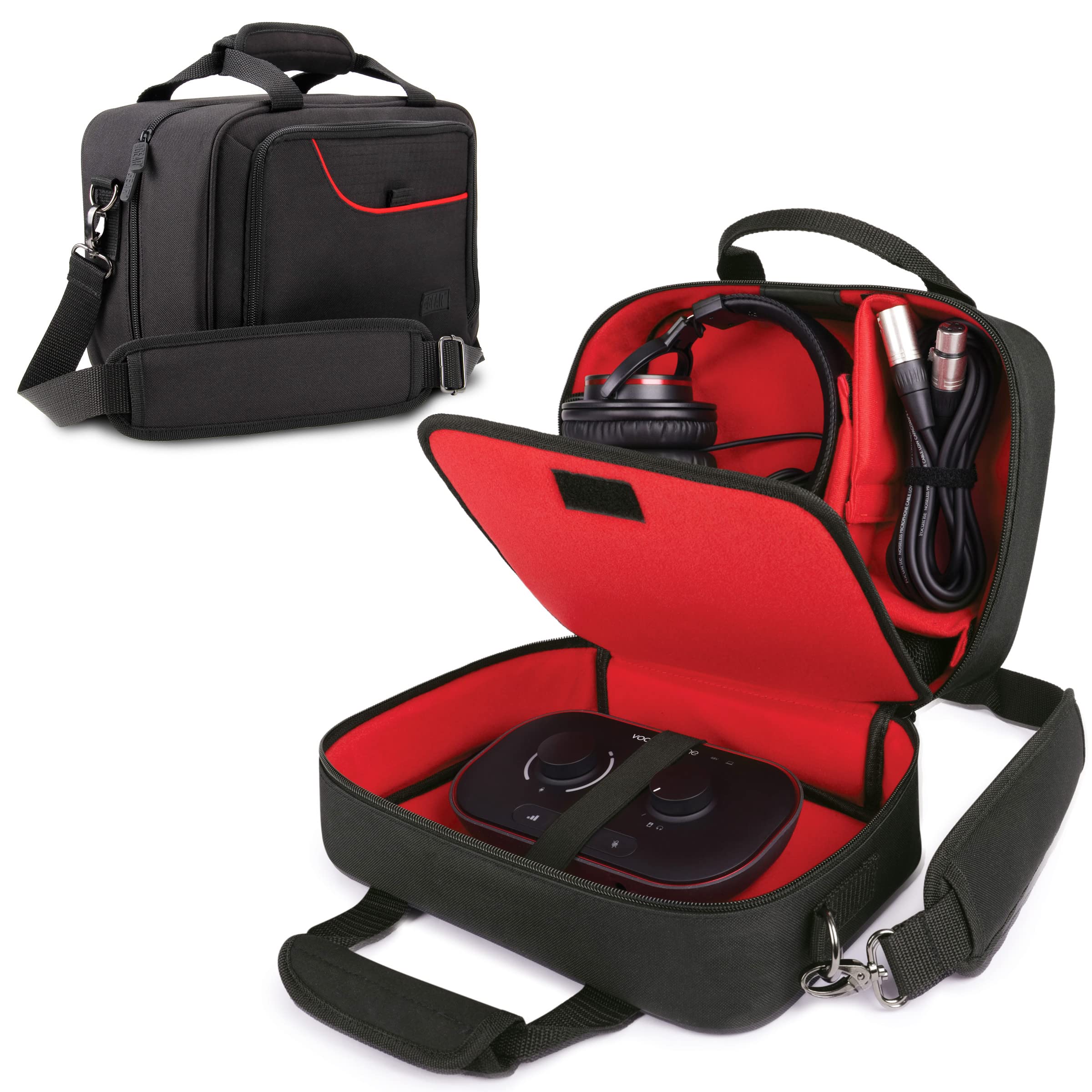 USA GEAR Podcast Equipment Case - Audio Interface Case Compatible with Focusrite Vocaster One Studio and More Studio Equipment - Customizable Interior
