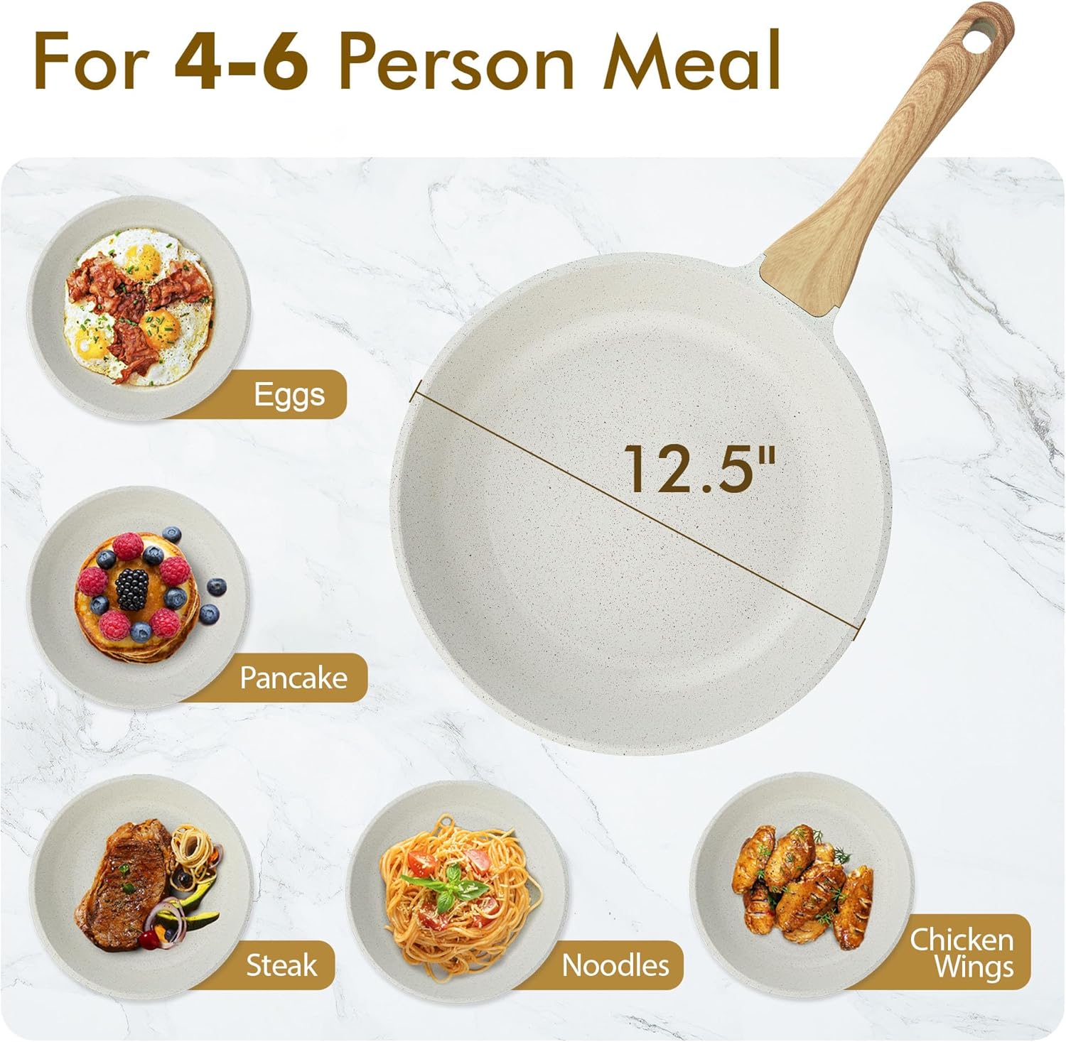 SENSARTE Nonstick Ceramic Frying Pan Skillet, 12.5 Inch Omelet Pan, Healthy Non Toxic Chef Pan, Induction Compatible Egg Pan with Heat Resistant Handle, PFAS-Free, White - Image 5