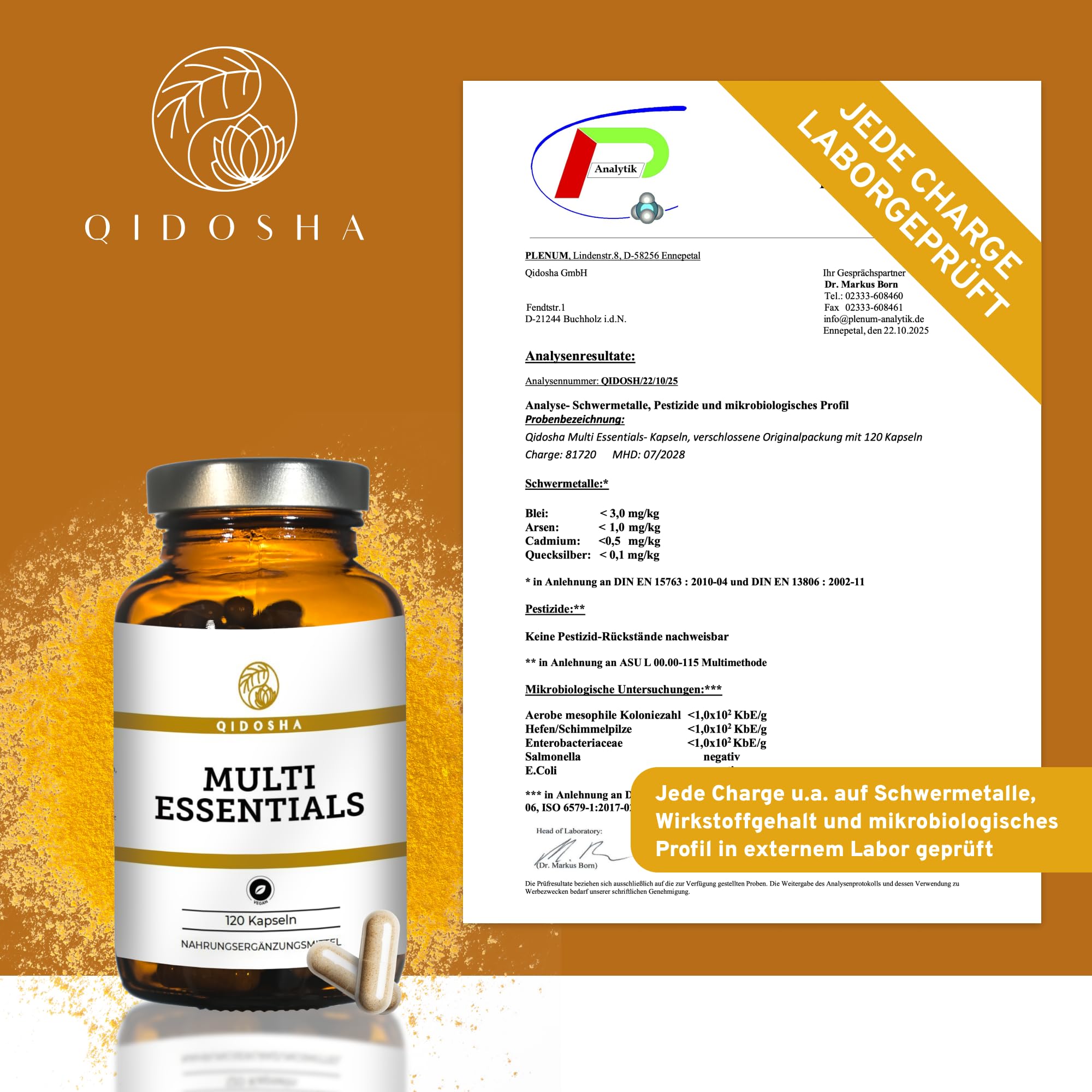 QIDOSHA® Multi Essentials – Deine tägliche Rundum-Versorgung mit allen relevanten Vitaminen, Mineralstoffen, Spurenelementen & sekundären Pflanzenstoffen, 120 Kapseln im Apothekerglas (Packung mit 2)
