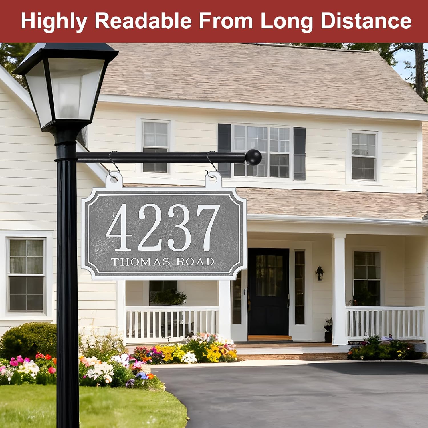 Hand-Carved Hanging Address Sign,Custom Large Mailbox House Number Sign,Address Plaque for Mailbox or Outdoor Lamp Post,Metal & Acrylic Double Sided - Quick Notice From Long Distance