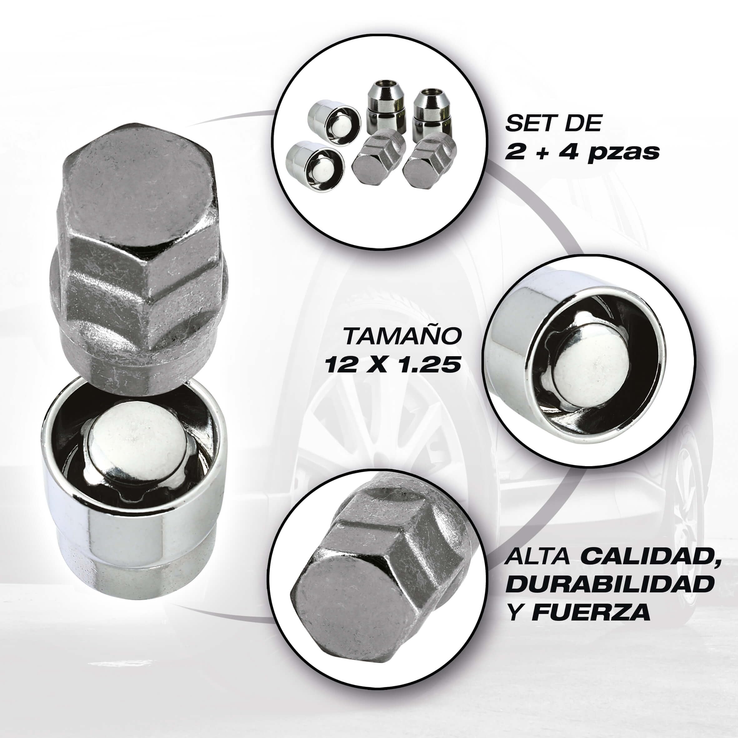 ECROUS ANTIVOL 12X1.25 4PCS + 2 CLEFS AVEC NUMERO DE SERIES