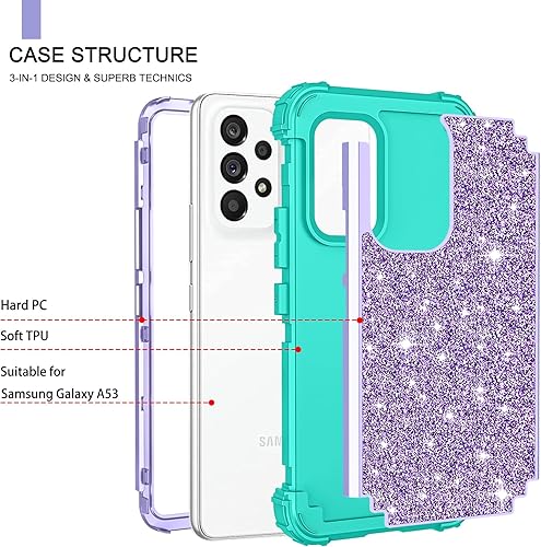 Miniatura 2 de LONTECT Funda para Galaxy A53 5G con purpurina brillante a prueba de golpes, resistente, híbrida, resistente, funda protectora de alto impacto para