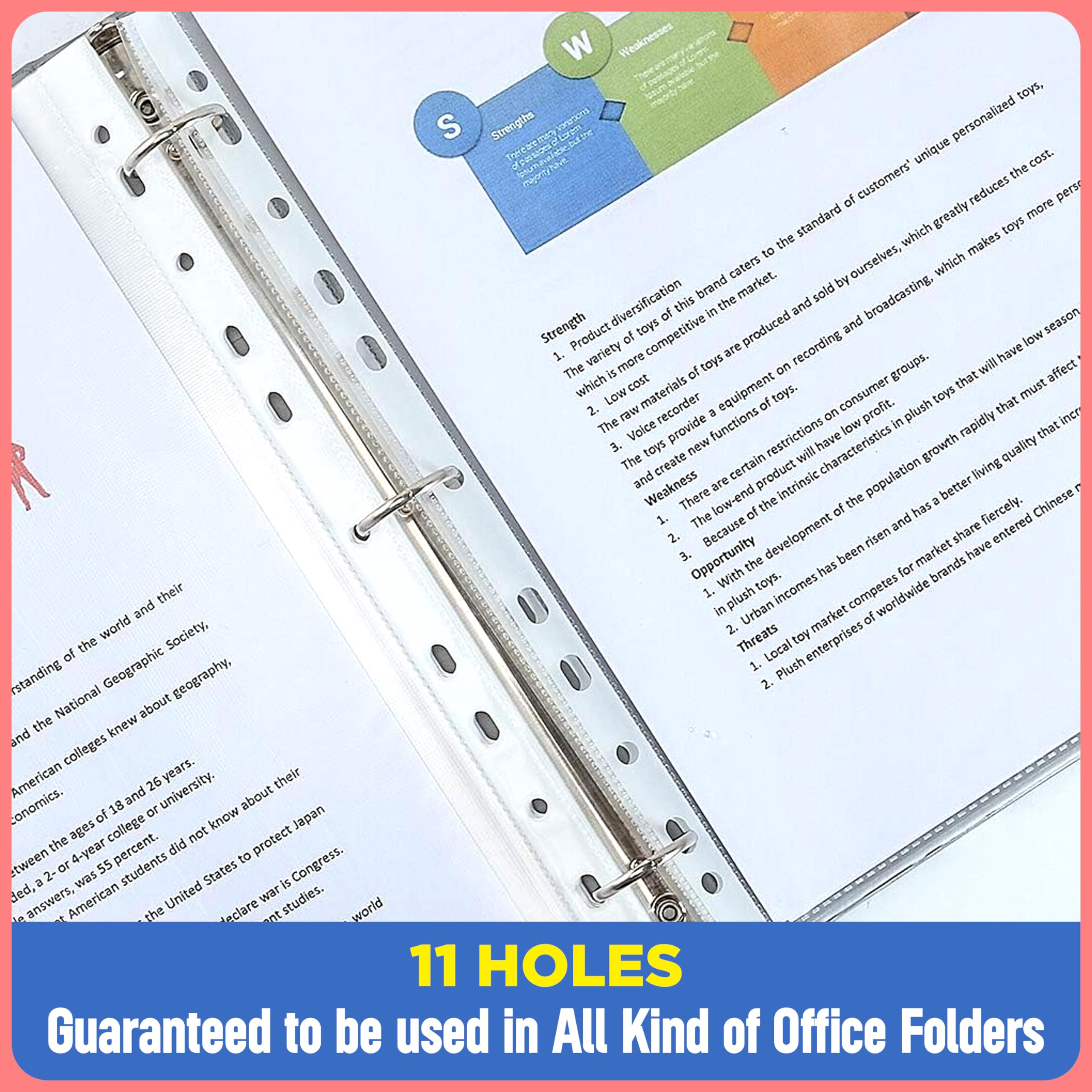 Flybuyhub - Fundas de plástico transparente impermeables de 150 micras para protector de documentos, 11 agujeros perforados, tamaño A4, juego de 50 fundas