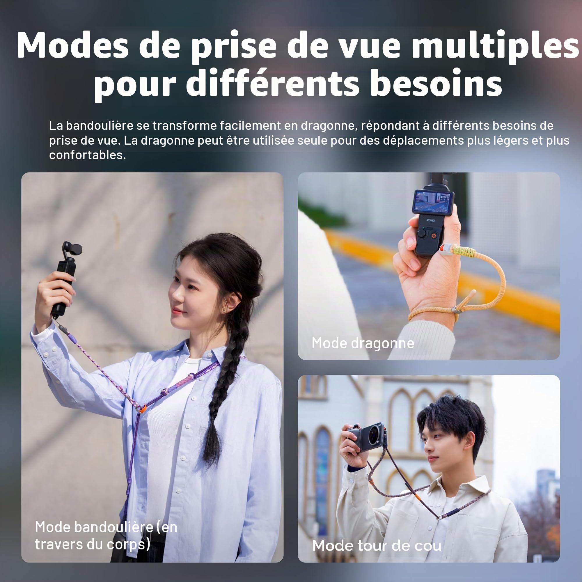 PGYTECH Bandoulière pour DJI Osmo Pocket 3, 2-en-1 Sangle de Cou et Dragonne avec Système de Libération Rapide Mini, Cordon Tressé à la Main Haute Résistance, Charge Max 10kg, Réglable, Refined Style