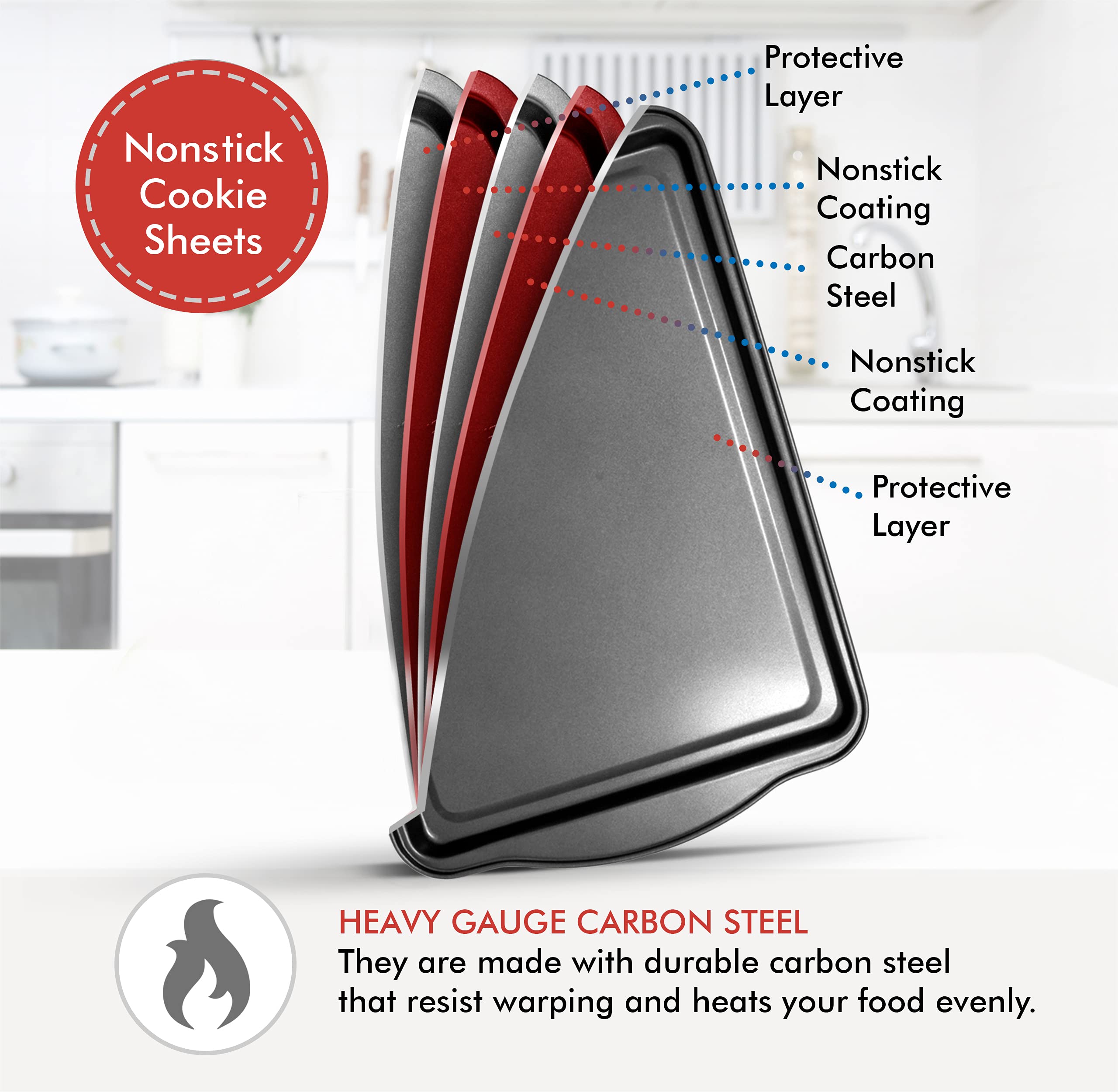 PERLLI Backblech-Set für Backofen, antihaftbeschichtet, 3-teiliges Stahl-Backgeschirr-Set, Kochblech, halbe Backform, kleine, mittelgroße und große Tabletts für Kuchen und Kekse