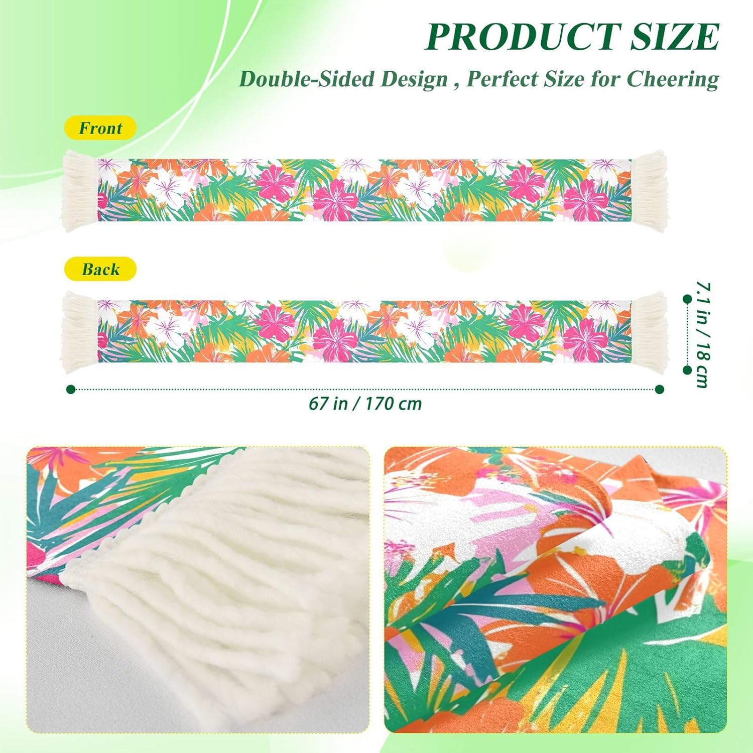 CHIFIGNO Vibrant Tropical Flowers Sports Fan Scarf for Cheering, Soft Polyester Sweat Towel Wrap with Fringe Ends, Quick Dry Soccer Scarf