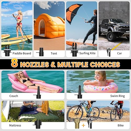 Miniatura 8 de 50PSI Paddle Board Pump Electric Portable, High Pressure Sup Pump - Dual Stage Inflation, Auto Shut Off and Deflate for Stand Up Paddle