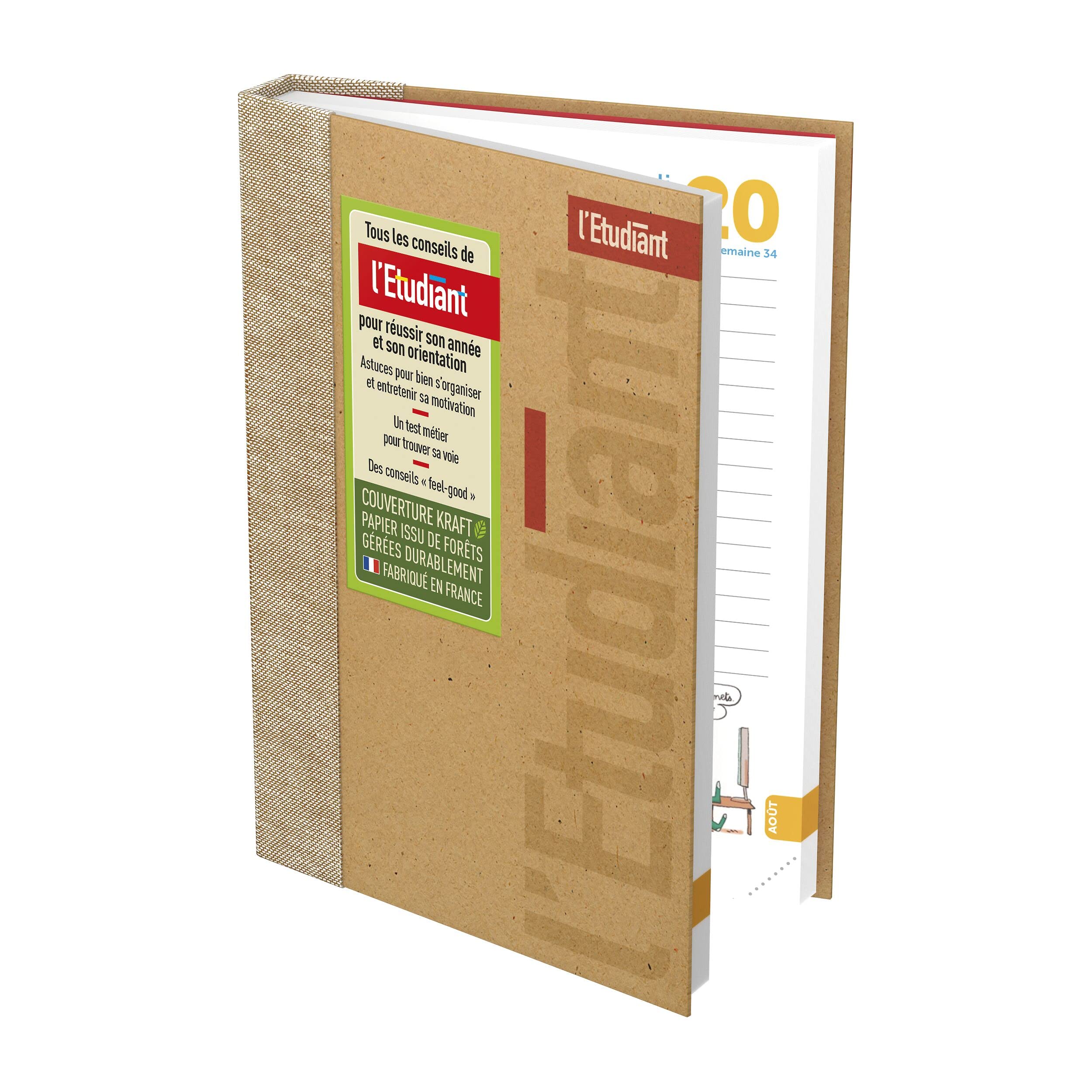 L'ETUDIANT Umweltfreundlicher Schülerkalender 2024-2025, Umschlag aus Kraftpapier und Rückseite aus Stoff, 15 x 20 cm, täglich