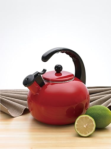 Miniatura 2 de Creative Home Horizon - Tetera silbante de acero porcelánico con interior esmaltado para antioxidante, 2.5 cuartos de galón, color blanco hueso