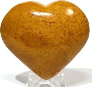 57mm Peruvian Limonite Puffy Heart Yellow Natural Goethite Original Crystal Polished Sparkling Mineral Love Stone Heart + Acrylic Display Stand