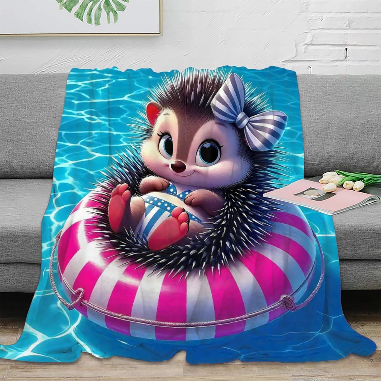 Couverture hérisson 3D plaid en peluche microfibre douce 100x130cm