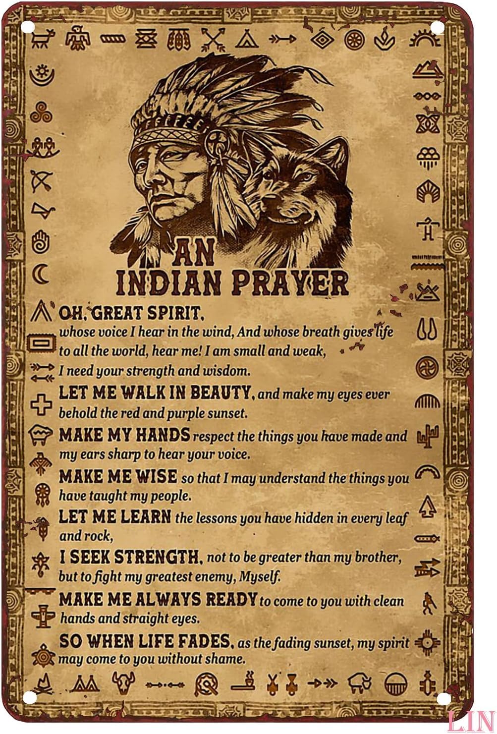 Metal Decor for Outside Native American An Indian Prayer Wall Art Metal Signs Aesthetic Wall Art Tin Sign Garage Bathroom Man Cave Bar 8x12inch